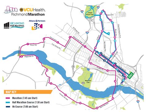 Richmond va marathon - 8k Course Support. Water and Nuun Endurance: Miles 2 and 4 and finish. Water is also available at the start. Porta-johns: Start, Miles 2 & 4, and at the finish. Medical attention: Available along the course. The race is USA Track & Field sanctioned and certified.